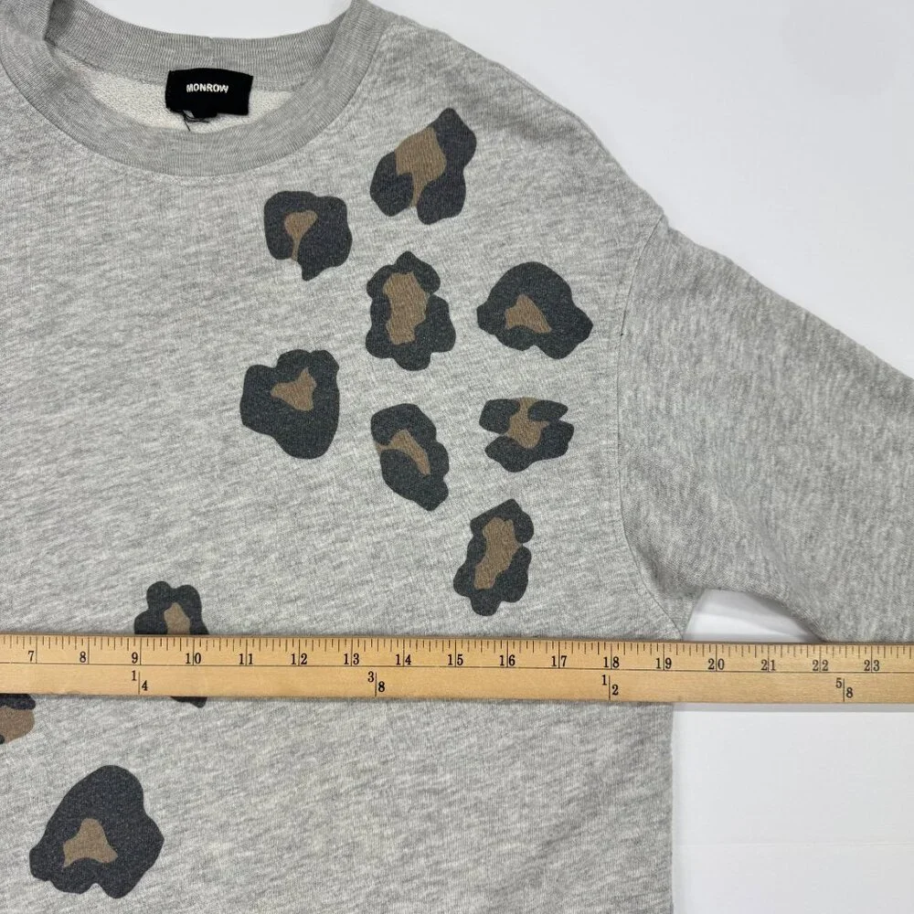 Monrow Sweatshirt Gray Leopard Print Crewneck Size S Pullover Long Sleeve - Picture 8 of 10